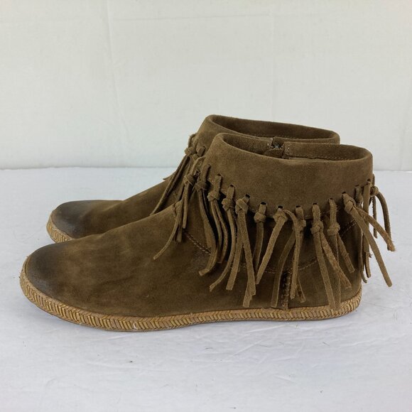 UGG Shenandoah Women Sz 10 Brown Fringe Suede Ankle Moccasin Bootie Side Zip - Picture 2 of 10